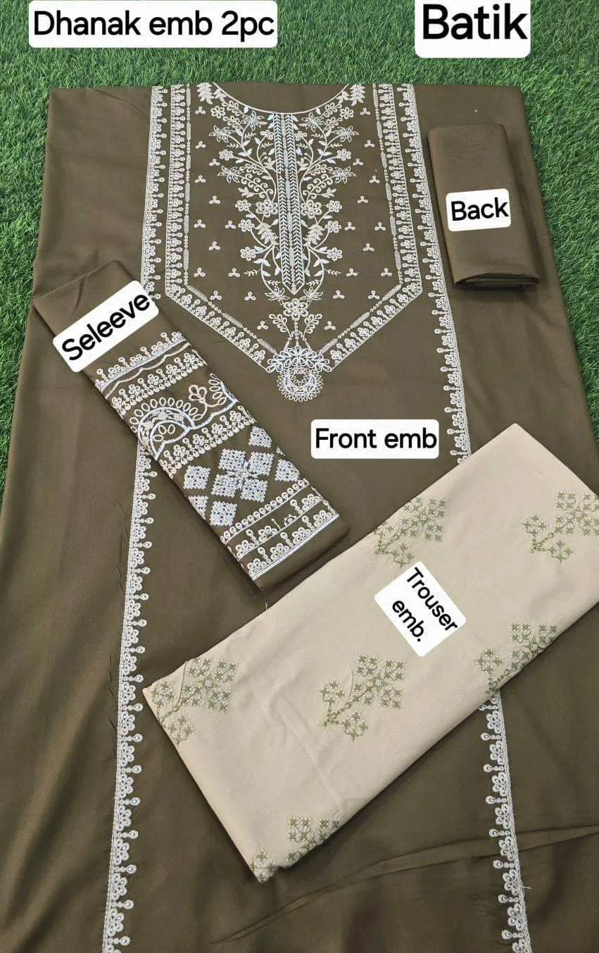 2 Pcs Women's Unstitched Embroidered Suit