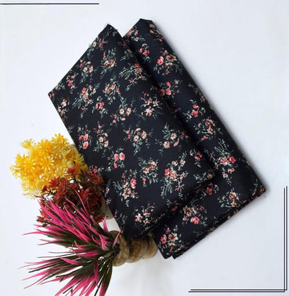 2 PCS Women Unstitched Printed Black Suit