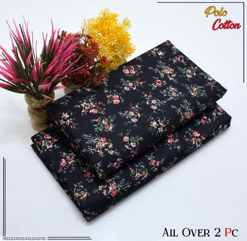 2 PCS Women Unstitched Printed Black Suit