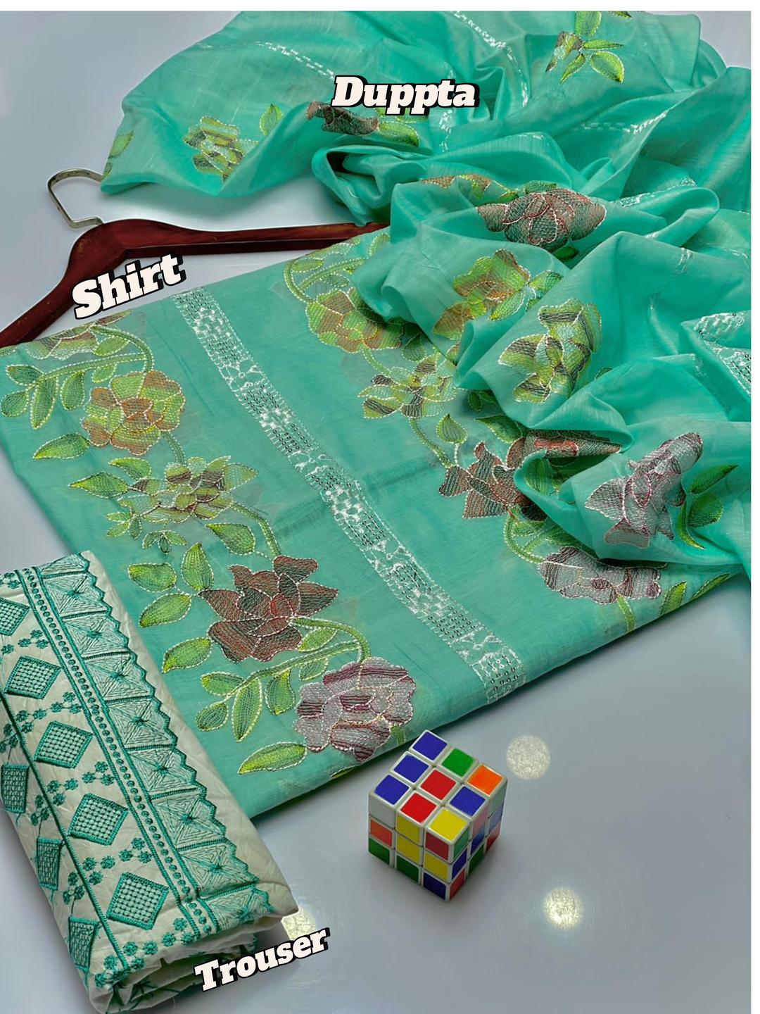 3 Pcs women Unstiched Paper Cotton Suit