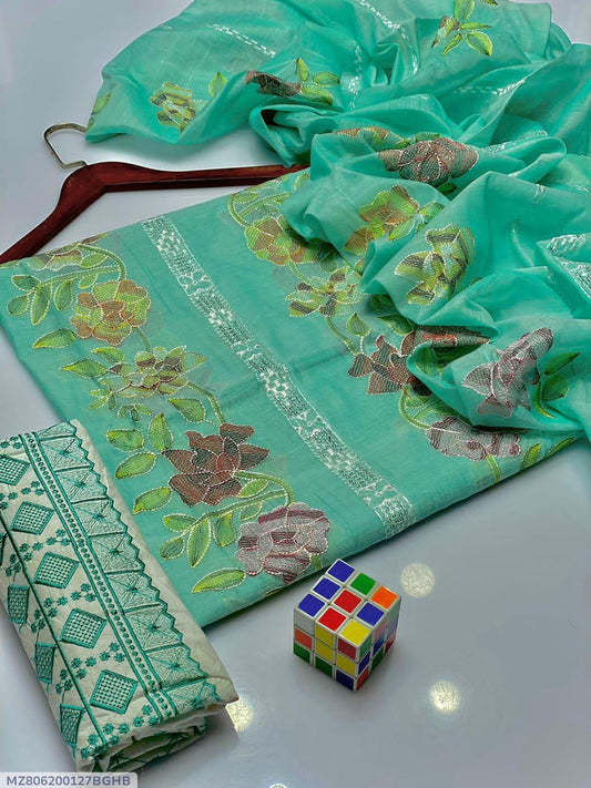 3 Pcs women Unstiched Paper Cotton Suit