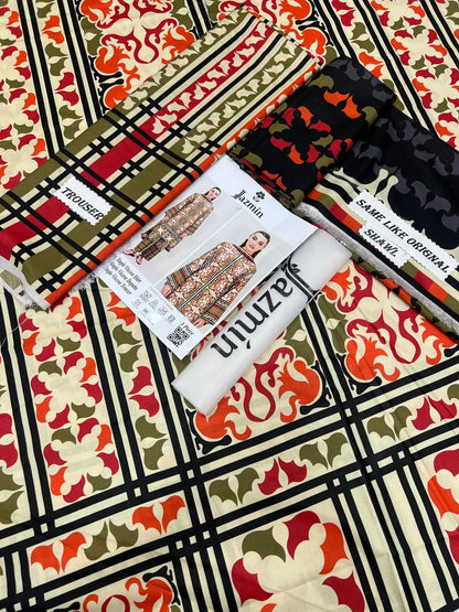 3 PCS Women Unstitched Printed suit