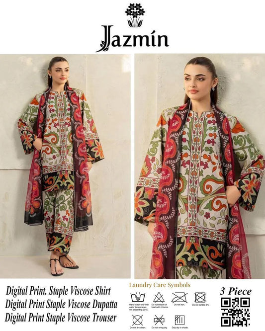 3 PCS Women Unstitched Printed suit