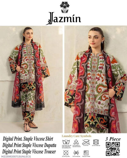 3 PCS Women Unstitched Printed suit