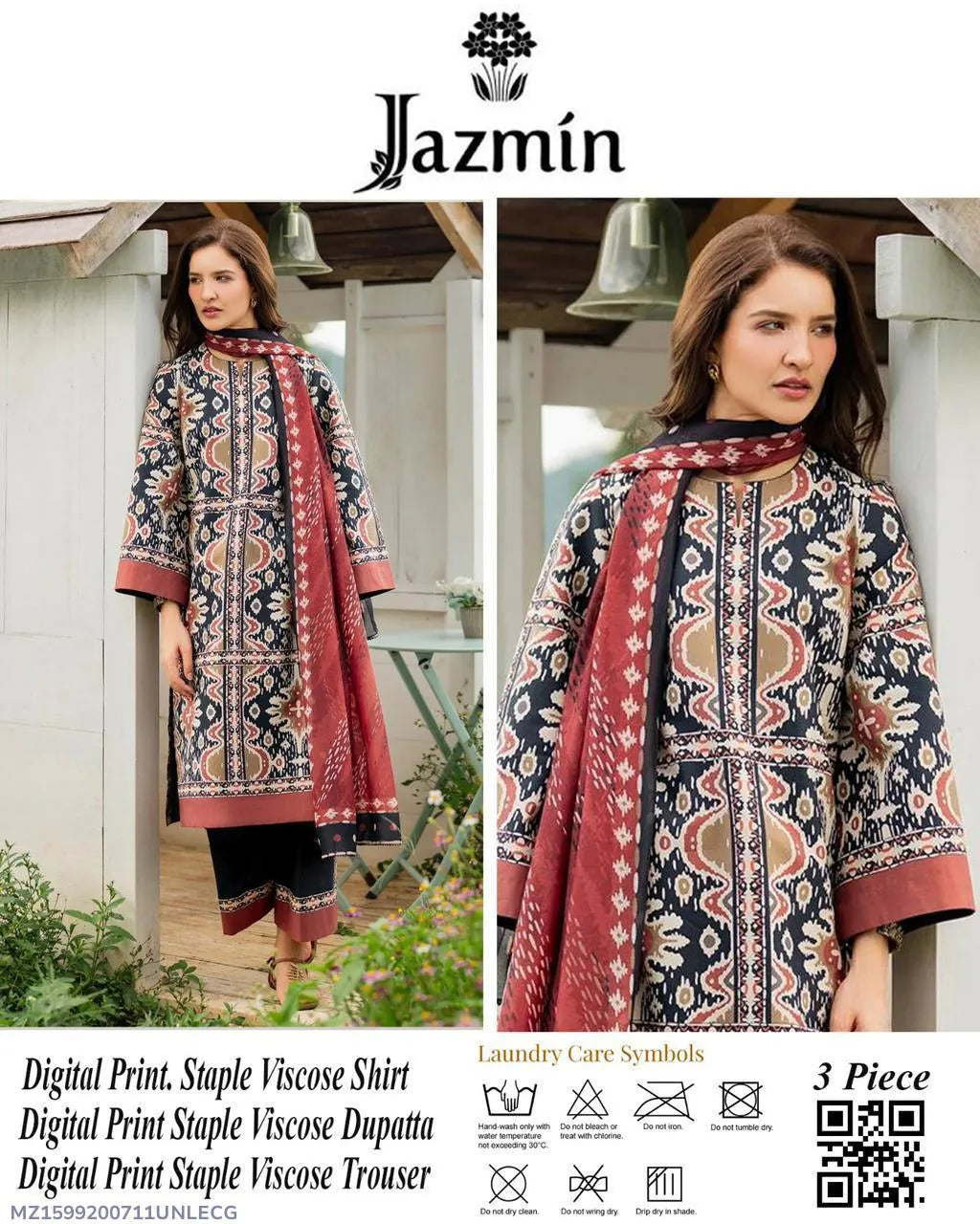 3 PCS Women Unstitched Printed suit
