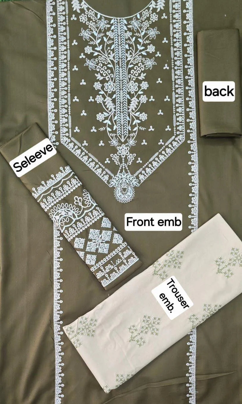 2 Pcs Women's Unstitched Embroidered Suit