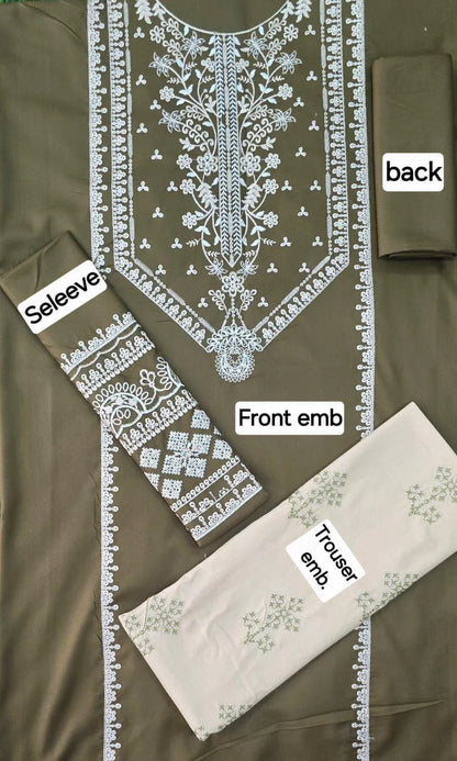 2 Pcs Women's Unstitched Embroidered Suit