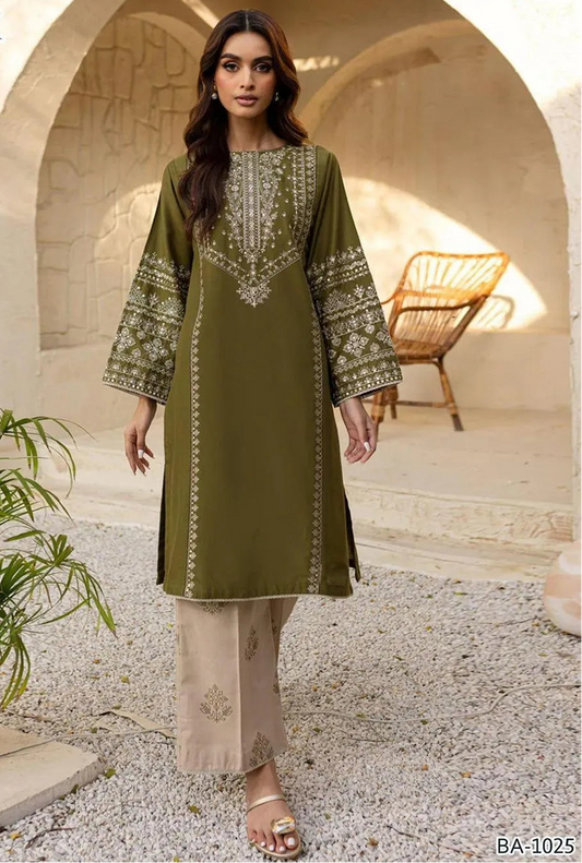 2 Pcs Women's Unstitched Embroidered Suit