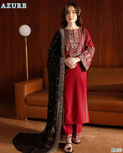 3 Pcs Women's Unstitched Embroidered Suit