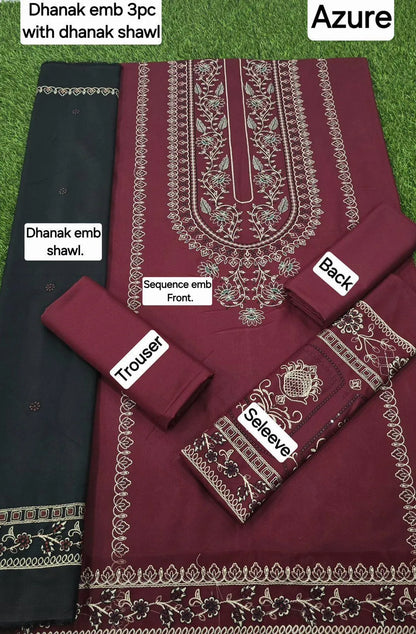 3 Pcs Women's Unstitched Embroidered Suit