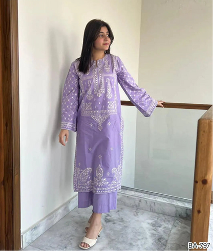 2 Pcs Women's Unstitched Embroidered Suit