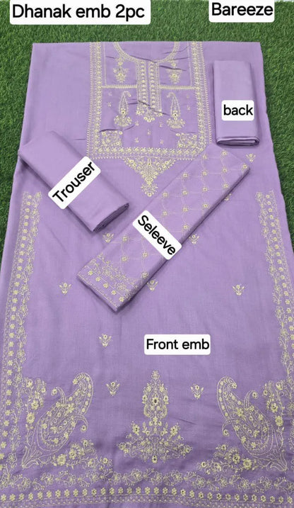 2 Pcs Women's Unstitched Embroidered Suit
