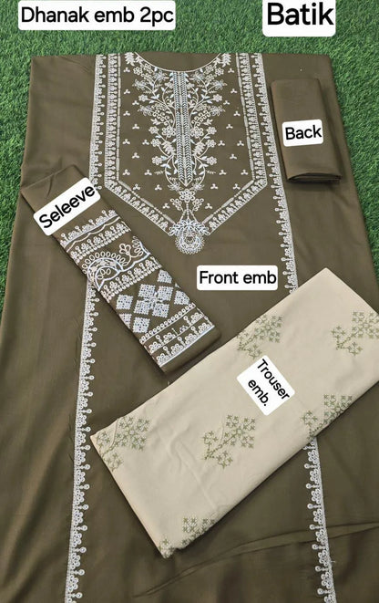 2 Pcs Women's Unstitched Embroidered Suit