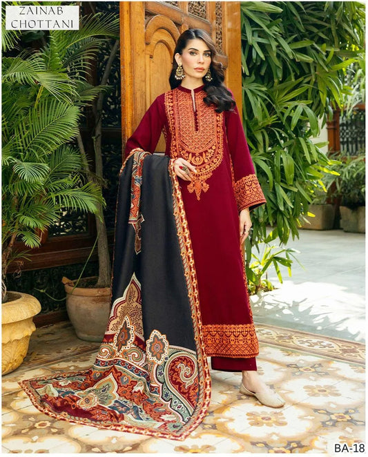 2 Pcs Women's Unstitched Embroidered Suit