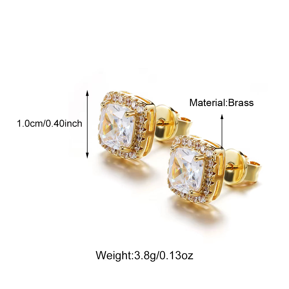 Big AAA+ Grade Cubic Zircon Inlaid Stud Earrings 18K Gold Plated Palladium Coated Customizable Design Tarnish Free Earrings Set
