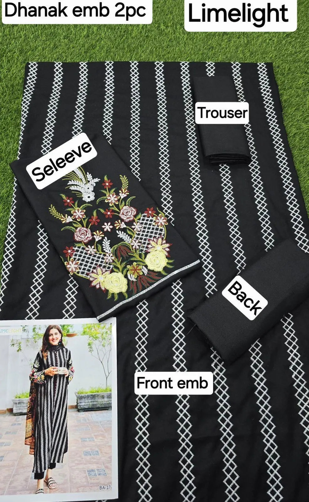 2 Pcs Women's Unstitched Embroidered Suit/ Replica