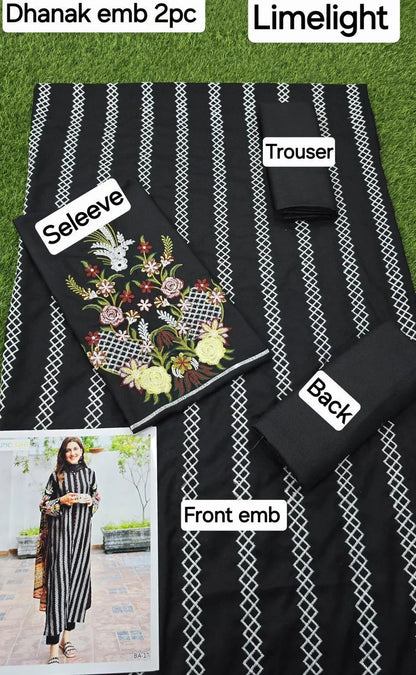 2 Pcs Women's Unstitched Embroidered Suit/ Replica