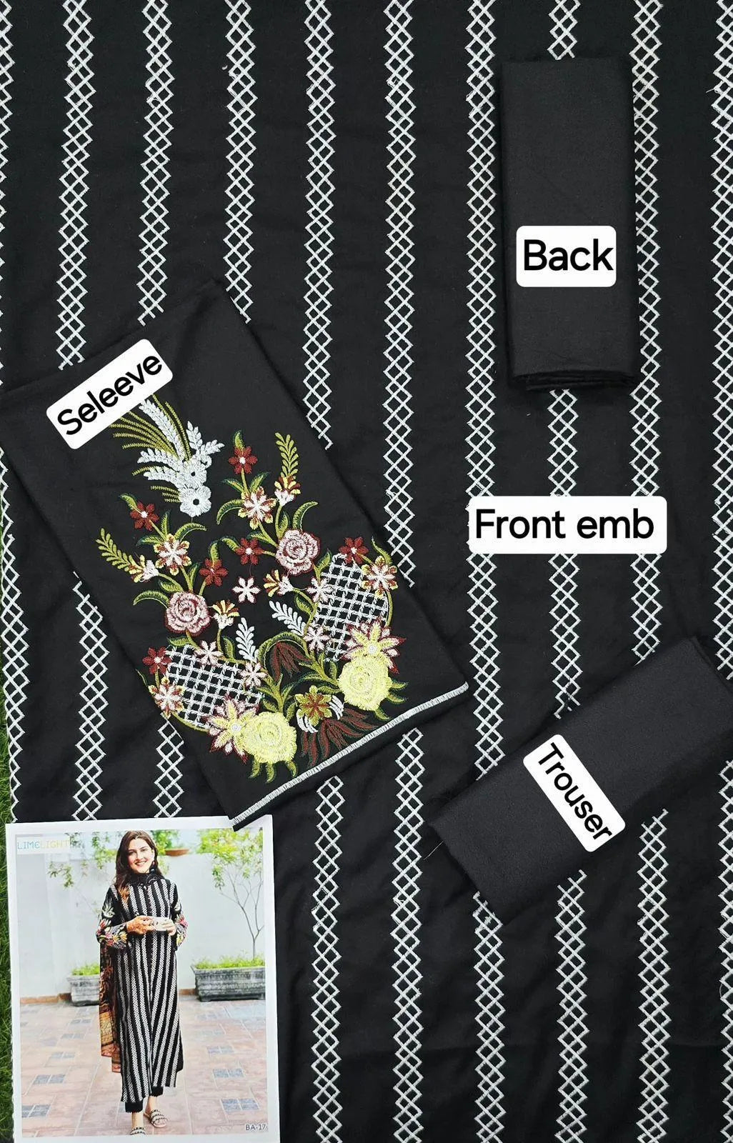 2 Pcs Women's Unstitched Embroidered Suit/ Replica