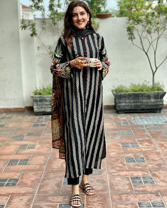 2 Pcs Women's Unstitched Embroidered Suit/ Replica